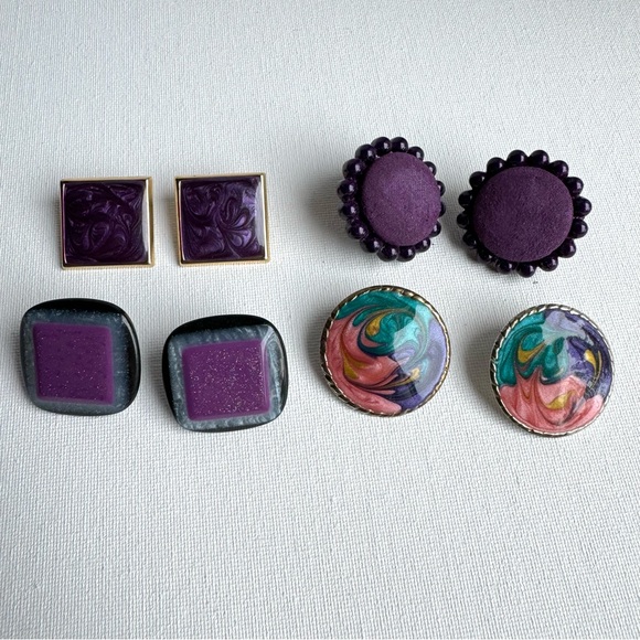 Vintage Lot of Purple Earrings 1980s - Picture 1 of 7